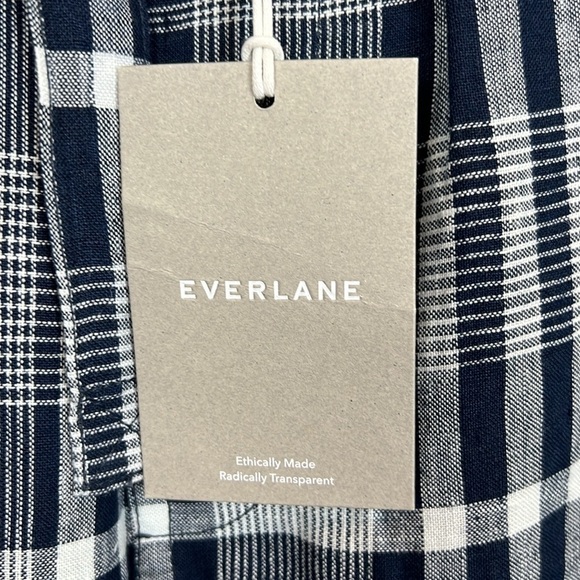 NWT Everlane The Linen Pull On Barrel Pants Navy Plaid Tie Front M High Waist - Picture 8 of 12